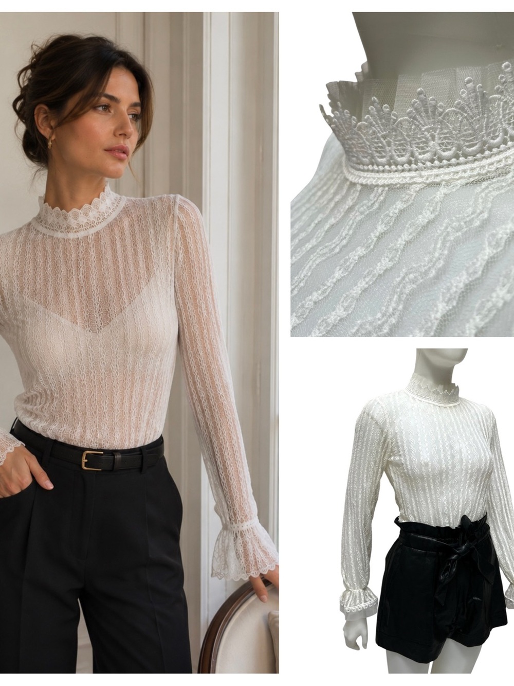 Choklate Paris Semi-Shear Lace Mock-Neck Ariane Blouse S Whimsygoth
